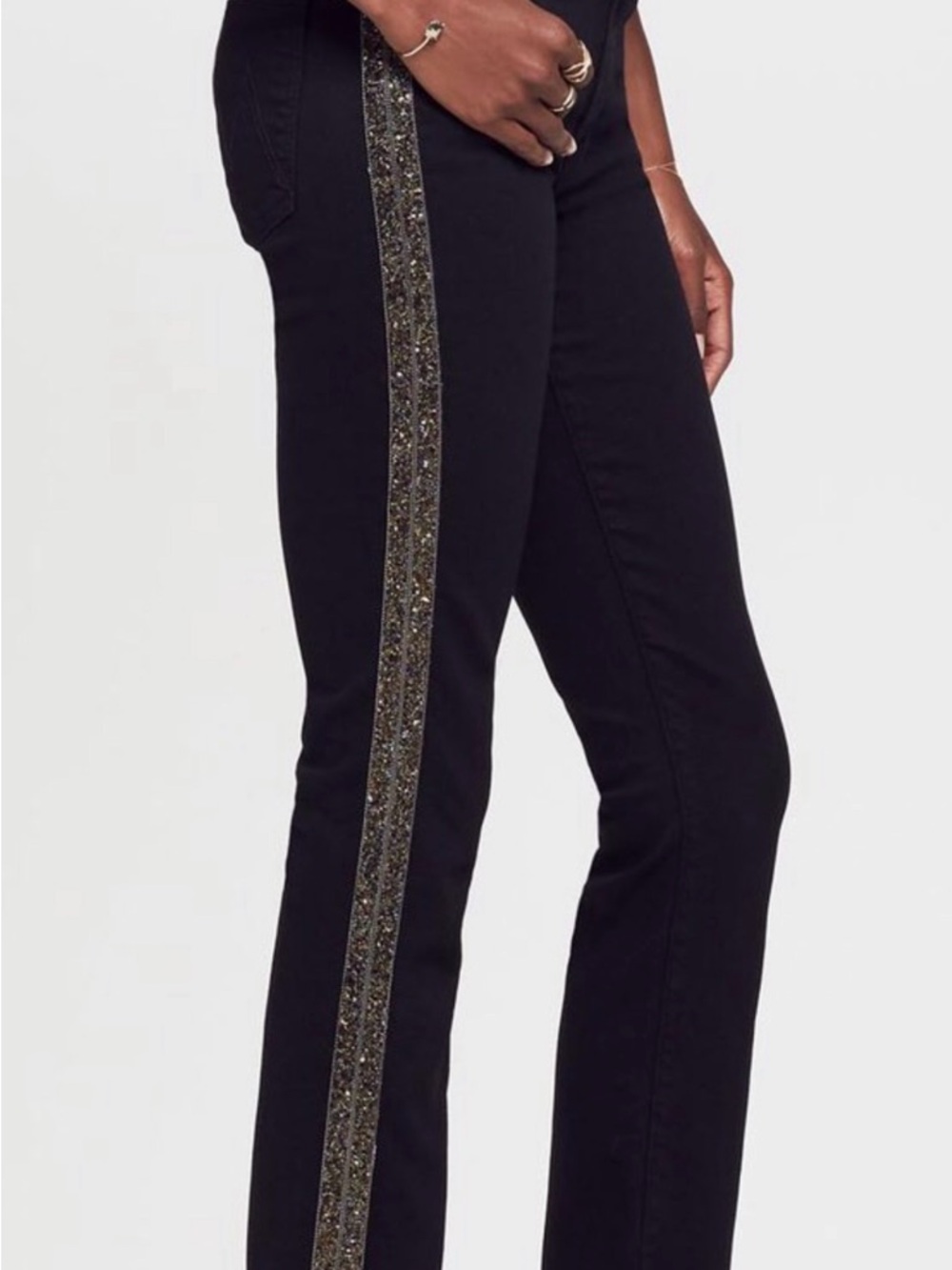 MOTHER Rascal Ankle Jeans Dark Black w/ Metallic Beaded Side Stripe | Size 31